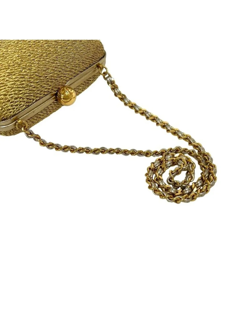 Chanel Vintage Coco Glitter Canvas Kiss Lock Chain Shoulder Bag